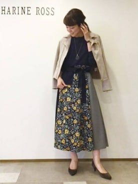 「KATHARINE ROSS（キャサリンロス）のアイテム（ライダースジャケット）」を使った、KATHARINEROSS さん（レディース・157cm）の秋コーディネート