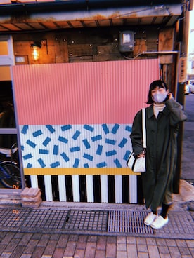 「MHL.」｜「アイテム（ステンカラーコート）」を使った、chihoさん（レディース・161cm）の冬コーディネート