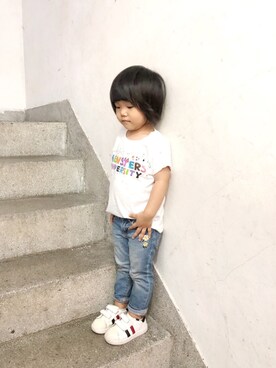 「OSHKOSH（オシュコシュ）のアイテム（デニムパンツ）」を使った、ᴋᴀᴏʀᴜさん（キッズ・90cm）の春コーディネート