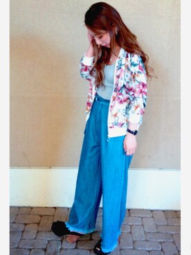「ロングヘア」｜「アイテム（ブルゾン）」を使った、micaさん（レディース・157cm）の夏コーディネート