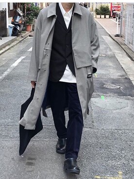 「アイテム（ステンカラーコート）」を使った、shopiiii23さん（メンズ・174cm・20代）の冬コーディネート