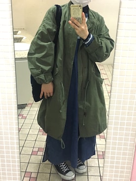 「ワンピース×スニーカー」｜「アイテム（モッズコート）」を使った、まーこさん（レディース・153cm）の冬コーディネート