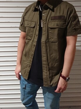 「カーキシャツ」｜TAKEさん（メンズ・170cm）の夏コーディネート
