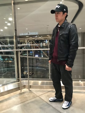 「冬」｜「アイテム（ライダースジャケット）」を使った、TAKEさん（メンズ・170cm）の秋コーディネート