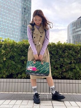 「DIESEL」｜「アイテム（トレンチコート）」を使った、makiさん（レディース・166cm）の冬コーディネート