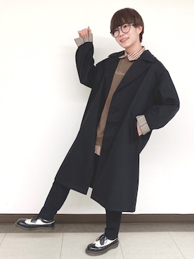 「JUNRED（ジュンレッド）のアイテム（ステンカラーコート）」を使った、omatsuさん（メンズ・169cm）の秋コーディネート