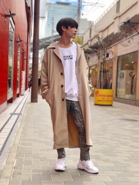 「JUNRED（ジュンレッド）のアイテム（ステンカラーコート）」を使った、omatsuさん（メンズ・169cm）の冬コーディネート