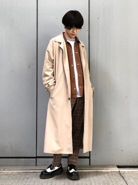 「JUNRED（ジュンレッド）のアイテム（ステンカラーコート）」を使った、omatsuさん（メンズ・169cm）の春コーディネート