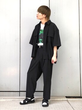 「JUNRED（ジュンレッド）の【AIR DRY/エアドライ】ワイドパンツ（その他パンツ）」を使った、omatsuさん（メンズ・169cm）の夏コーディネート