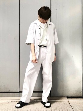 「JUNRED（ジュンレッド）のアイテム（サンダル）」を使った、omatsuさん（メンズ・169cm）の夏コーディネート