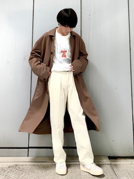 「JUNRED（ジュンレッド）のアイテム（ステンカラーコート）」を使った、omatsuさん（メンズ・169cm）の秋コーディネート