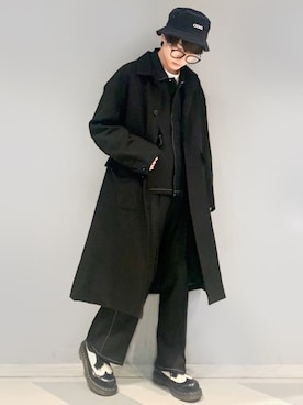 「JUNRED（ジュンレッド）のアイテム（ステンカラーコート）」を使った、omatsuさん（メンズ・169cm）の秋コーディネート