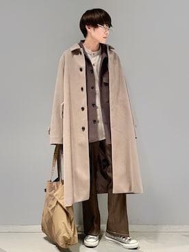 「JUNRED（ジュンレッド）のアイテム（ステンカラーコート）」を使った、omatsuさん（メンズ・169cm）の秋コーディネート