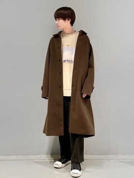 「JUNRED（ジュンレッド）のアイテム（ステンカラーコート）」を使った、omatsuさん（メンズ・169cm）の冬コーディネート