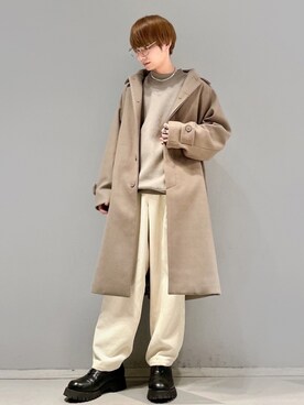 「JUNRED（ジュンレッド）のアイテム（ステンカラーコート）」を使った、omatsuさん（メンズ・169cm）の冬コーディネート
