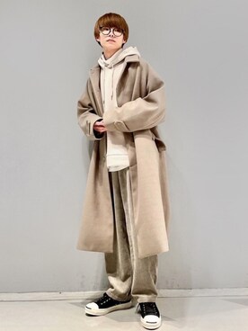 「JUNRED（ジュンレッド）のアイテム（ステンカラーコート）」を使った、omatsuさん（メンズ・169cm）の冬コーディネート