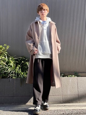「JUNRED（ジュンレッド）のアイテム（ステンカラーコート）」を使った、omatsuさん（メンズ・169cm）の冬コーディネート