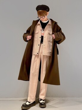 「JUNRED（ジュンレッド）のアイテム（ステンカラーコート）」を使った、omatsuさん（メンズ・169cm）の冬コーディネート