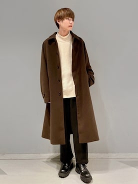 「JUNRED（ジュンレッド）のアイテム（ステンカラーコート）」を使った、omatsuさん（メンズ・169cm）の冬コーディネート