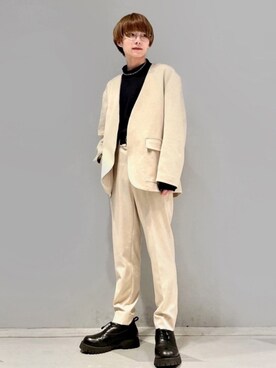 「JUNRED（ジュンレッド）のアイテム（ノーカラージャケット）」を使った、omatsuさん（メンズ・169cm）の冬コーディネート