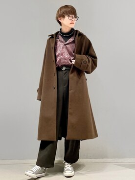 「JUNRED（ジュンレッド）のアイテム（ステンカラーコート）」を使った、omatsuさん（メンズ・169cm）の冬コーディネート