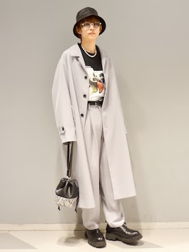 「JUNRED（ジュンレッド）のアイテム（ステンカラーコート）」を使った、omatsuさん（メンズ・169cm）の春コーディネート