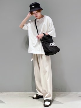 「JUNRED（ジュンレッド）のアイテム（サンダル）」を使った、omatsuさん（メンズ・169cm）の夏コーディネート