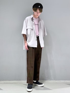 「KANGOL（カンゴール）のアイテム（ハンチング/ベレー帽）」を使った、omatsuさん（メンズ・169cm）の夏コーディネート