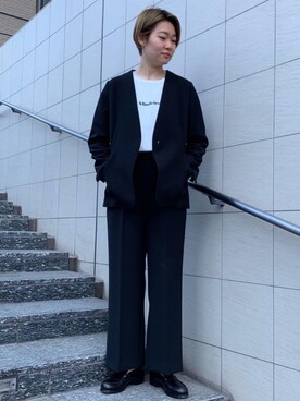 「アイテム（ノーカラージャケット、ブラック系）」を使った、n.nさん（レディース・164cm）の冬コーディネート