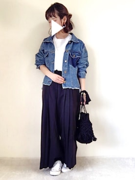「coca（coca）（コカ）のセンタープリーツロングパンツ（その他パンツ）」を使った、yumi.さん（レディース・151cm）の冬コーディネート