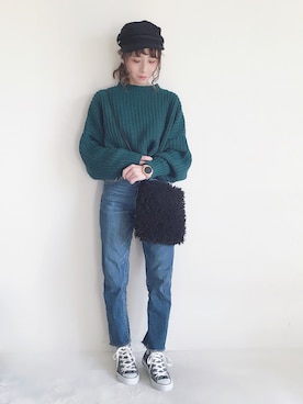 「GRL（グレイル）のアイテム（キャスケット）」を使った、yumi.さん（レディース・151cm）の秋コーディネート