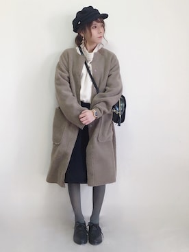 「リバーシブル」｜「アイテム（キャスケット）」を使った、yumi.さん（レディース・151cm）の冬コーディネート