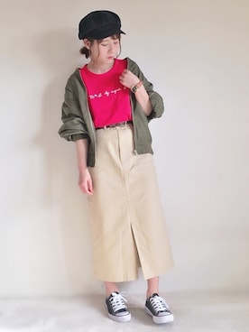 「GRL（グレイル）のアイテム（キャスケット）」を使った、yumi.さん（レディース・151cm）の春コーディネート