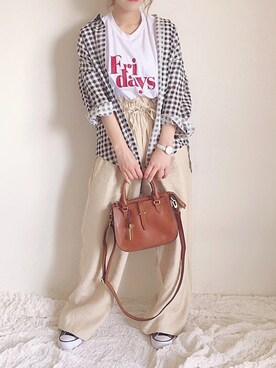 「FOSSIL（フォッシル）のアイテム（ハンドバッグ）」を使った、yumi.さん（レディース・151cm）の春コーディネート