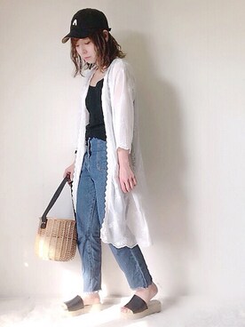 「GRL（グレイル）のバスケットカゴバッグ（かごバッグ）」を使った、yumi.さん（レディース・151cm）の夏コーディネート