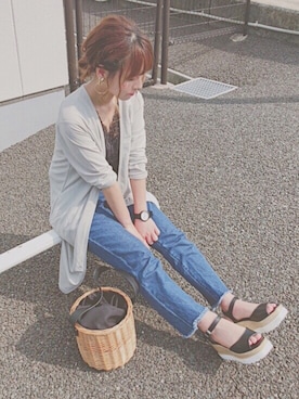 「GRL（グレイル）のバスケットカゴバッグ（かごバッグ）」を使った、yumi.さん（レディース・151cm）の夏コーディネート