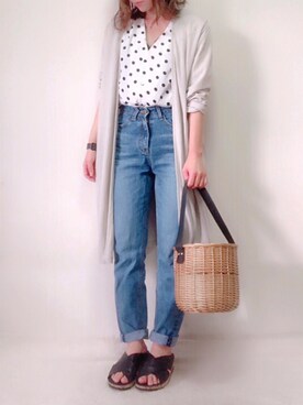 「GRL（グレイル）のバスケットカゴバッグ（かごバッグ）」を使った、yumi.さん（レディース・151cm）の夏コーディネート