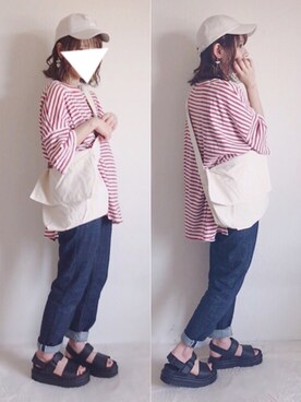 「coca（coca）（コカ）のアイテム（帽子）」を使った、yumi.さん（レディース・151cm）の夏コーディネート