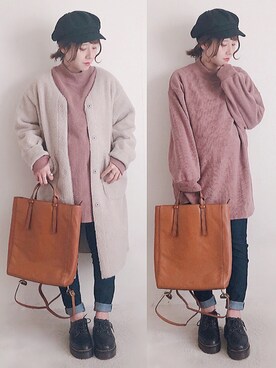 「FOSSIL（フォッシル）のアイテム（バックパック/リュック）」を使った、yumi.さん（レディース・151cm）の冬コーディネート