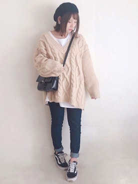 「GRL（グレイル）のアイテム（ハンチング/ベレー帽）」を使った、yumi.さん（レディース・151cm）の冬コーディネート