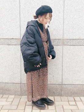 「GRL（グレイル）のアイテム（ハンチング/ベレー帽）」を使った、yumi.さん（レディース・151cm）の冬コーディネート