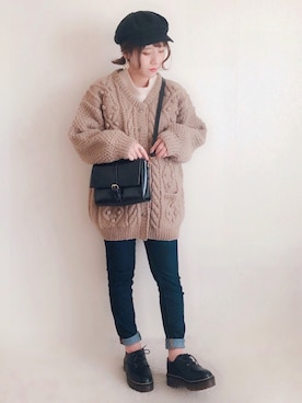 「GRL（グレイル）のアイテム（キャスケット）」を使った、yumi.さん（レディース・151cm）の冬コーディネート
