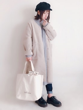 「スキニー」｜「アイテム（ムートンコート）」を使った、yumi.さん（レディース・151cm）の冬コーディネート