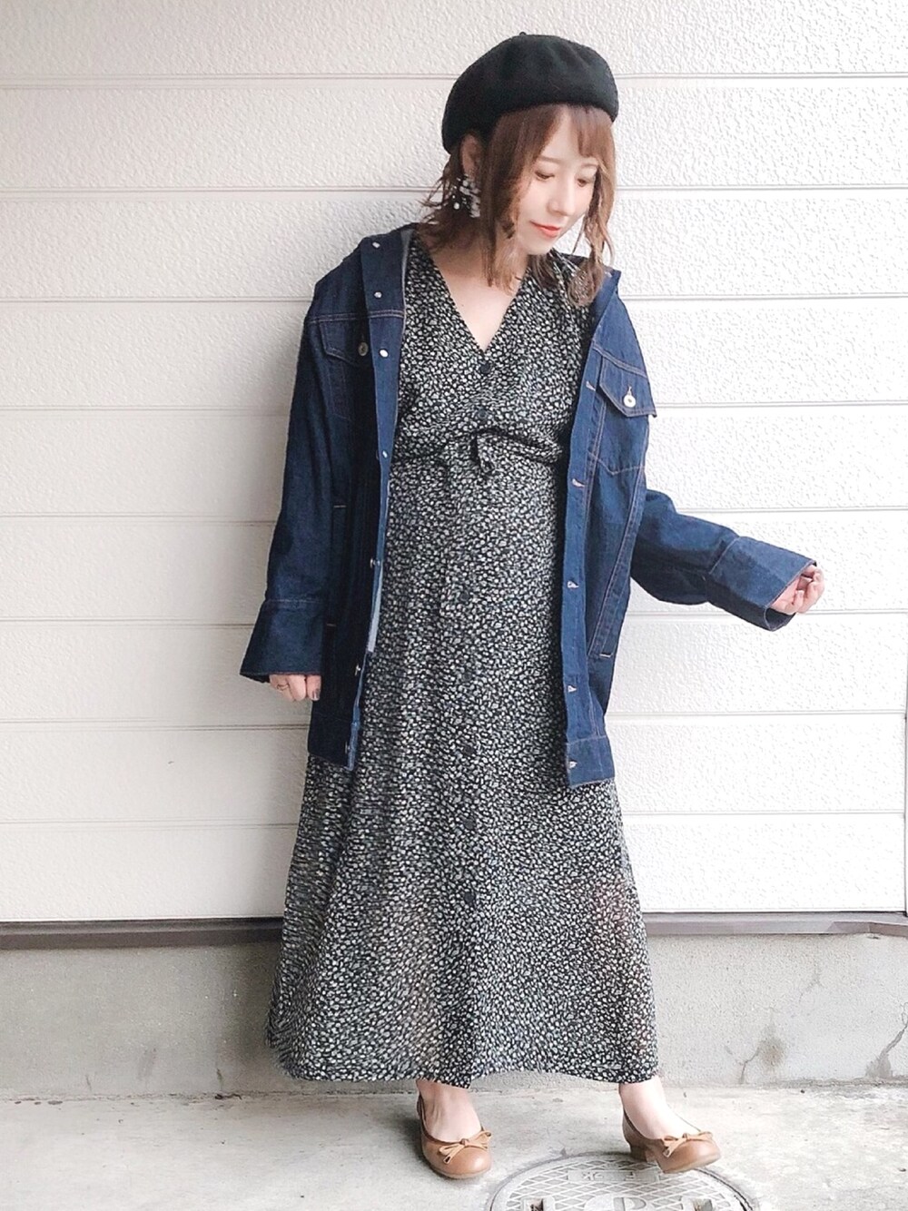 2点セット花柄ワンピースデニムジャケット春夏秋着回し 2点セット花柄ワンピースデニムジャケット春夏秋着回し