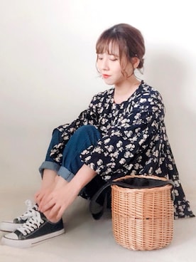 「GRL（グレイル）のバスケットカゴバッグ（かごバッグ）」を使った、yumi.さん（レディース・151cm）の春コーディネート