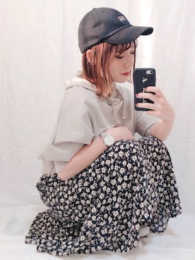 「14+（イチヨンプラス）のUSAコットンキャップ（キャップ）」を使った、yumi.さん（レディース・151cm）の秋コーディネート