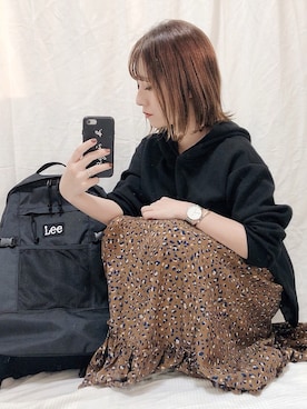 「LIPSTAR（リップスター）のバックシフォンプリーツパーカー（パーカー）」を使った、yumi.さん（レディース・151cm）の秋コーディネート