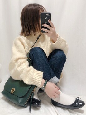 「FOSSIL（フォッシル）のアイテム（ショルダーバッグ）」を使った、yumi.さん（レディース・151cm）の冬コーディネート
