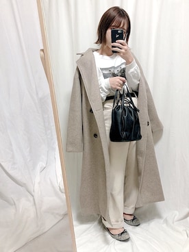 「GRL（グレイル）の2way巾着ショルダーバッグ（ショルダーバッグ）」を使った、yumi.さん（レディース・151cm）の冬コーディネート