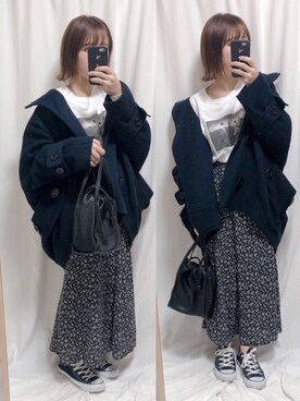 「mercibeaucoup,（メルシーボークー）のアイテム（その他アウター）」を使った、yumi.さん（レディース・151cm）の冬コーディネート